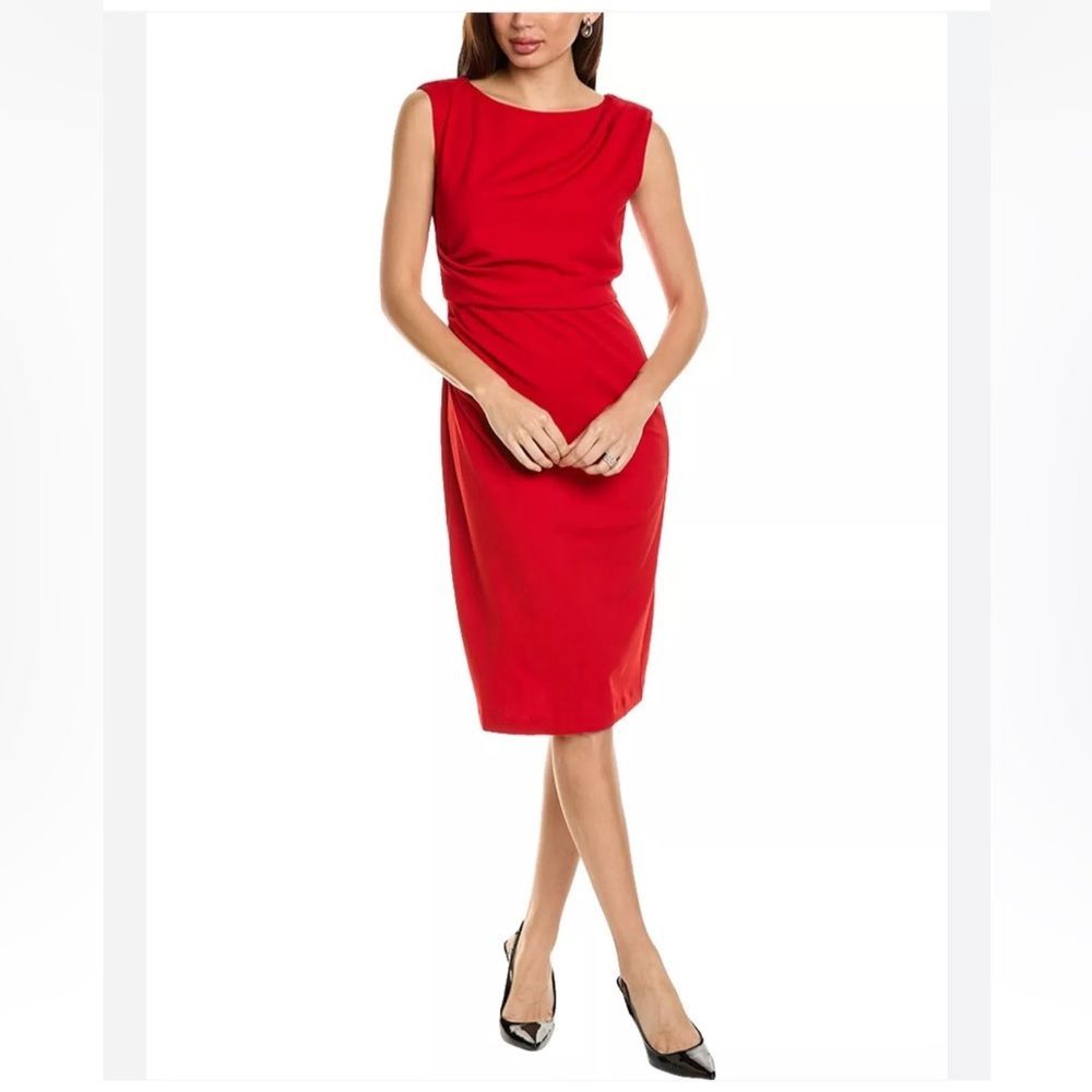 Nwt Laundry By Shelli Segal Scuba Crepe Sheath Dress, Barbados Cherry, Size 10